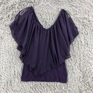 Venus Shirt Womens Medium Cold Shoulder Vneck Purple Overlay Top